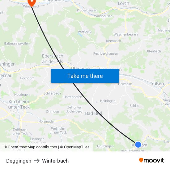 Deggingen to Winterbach map