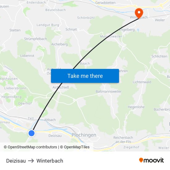 Deizisau to Winterbach map