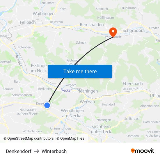 Denkendorf to Winterbach map