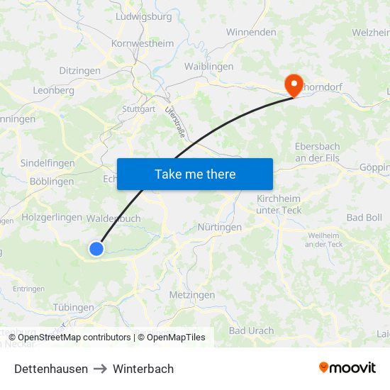 Dettenhausen to Winterbach map