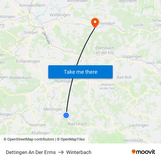 Dettingen An Der Erms to Winterbach map