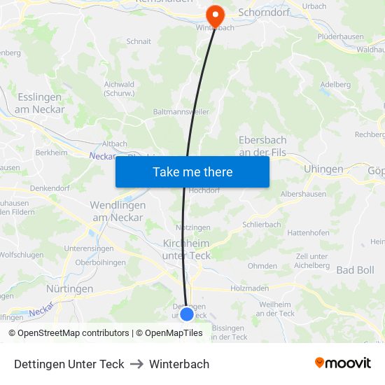 Dettingen Unter Teck to Winterbach map