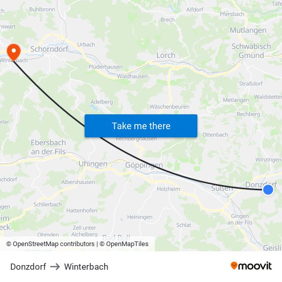 Donzdorf to Winterbach map