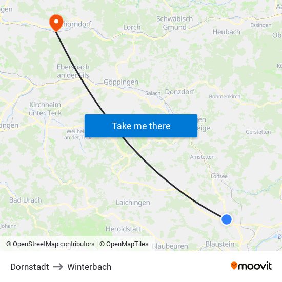 Dornstadt to Winterbach map