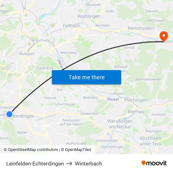 Leinfelden-Echterdingen to Winterbach map