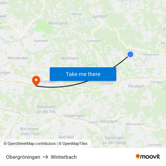 Obergröningen to Winterbach map