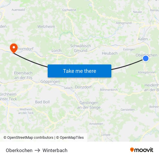 Oberkochen to Winterbach map