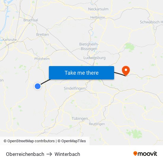 Oberreichenbach to Winterbach map