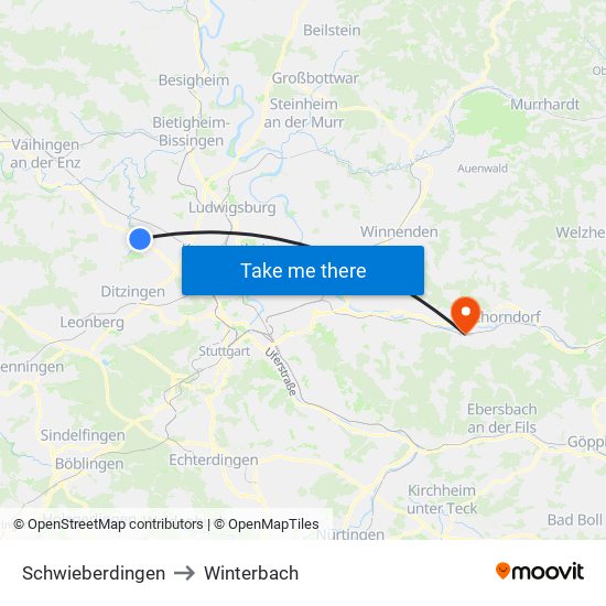 Schwieberdingen to Winterbach map