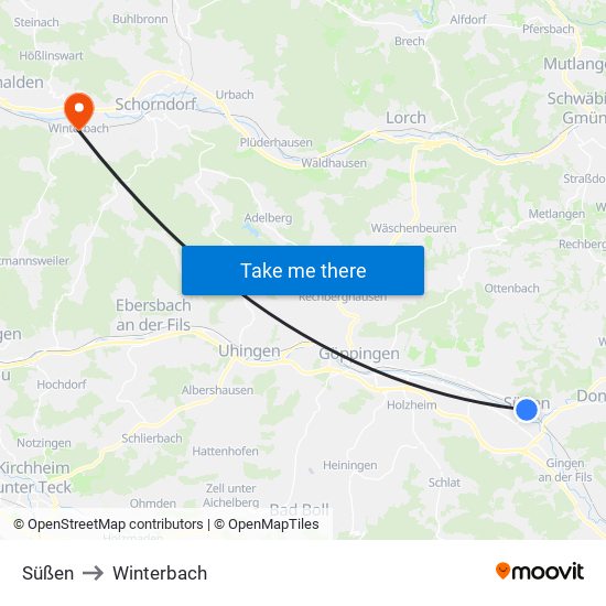 Süßen to Winterbach map