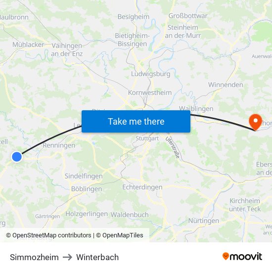Simmozheim to Winterbach map