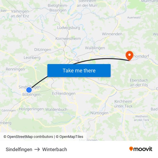 Sindelfingen to Winterbach map