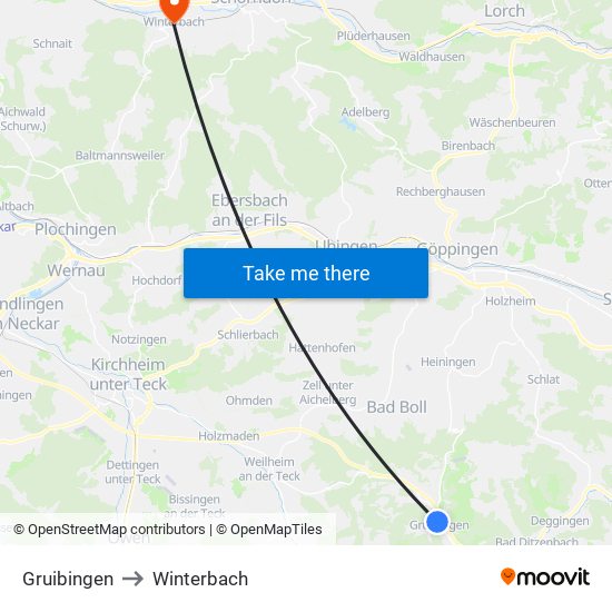 Gruibingen to Winterbach map