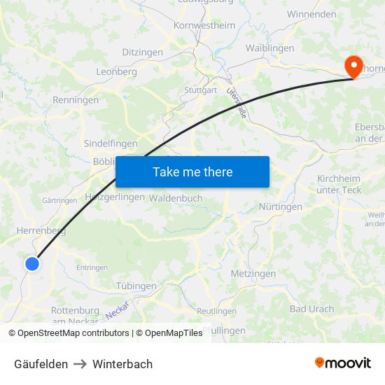 Gäufelden to Winterbach map