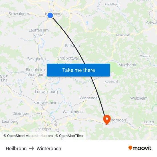 Heilbronn to Winterbach map