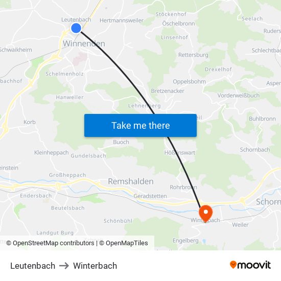 Leutenbach to Winterbach map