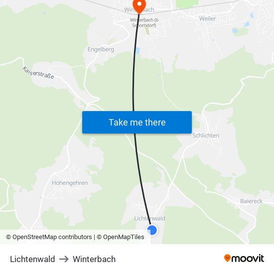 Lichtenwald to Winterbach map