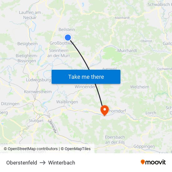 Oberstenfeld to Winterbach map