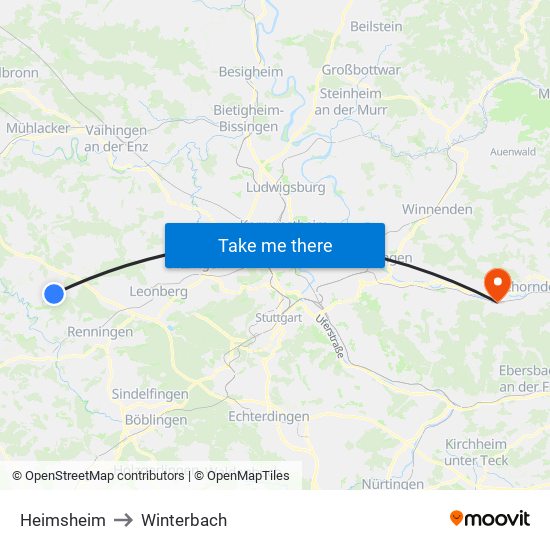 Heimsheim to Winterbach map