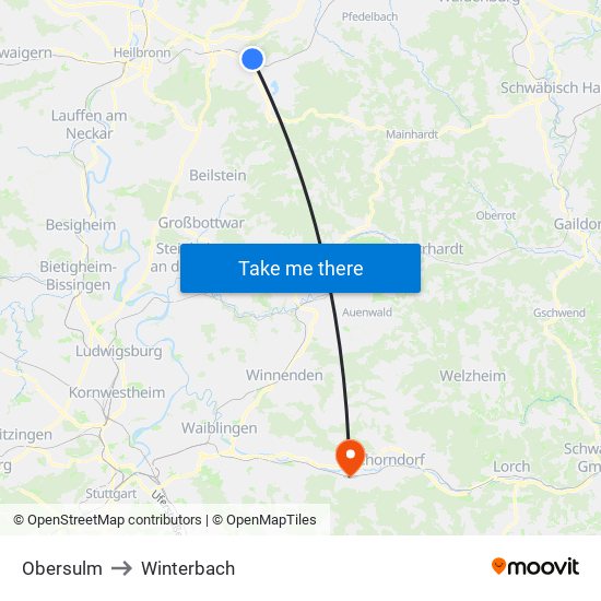 Obersulm to Winterbach map