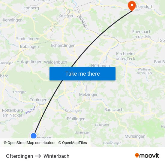 Ofterdingen to Winterbach map