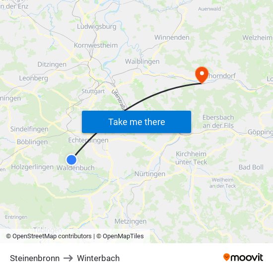 Steinenbronn to Winterbach map