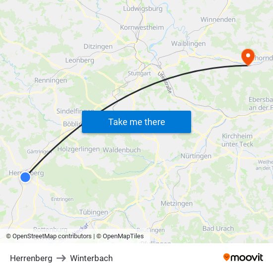 Herrenberg to Winterbach map