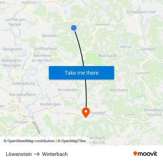 Löwenstein to Winterbach map