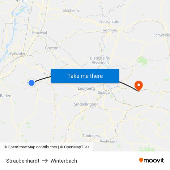 Straubenhardt to Winterbach map