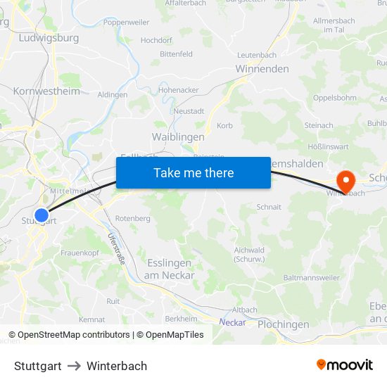 Stuttgart to Winterbach map