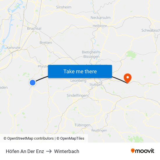 Höfen An Der Enz to Winterbach map
