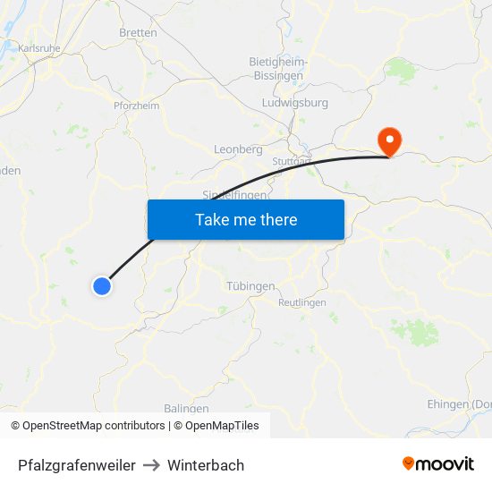 Pfalzgrafenweiler to Winterbach map