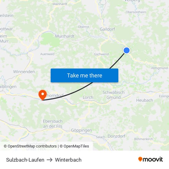 Sulzbach-Laufen to Winterbach map