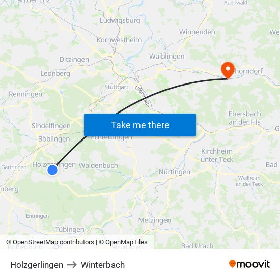Holzgerlingen to Winterbach map