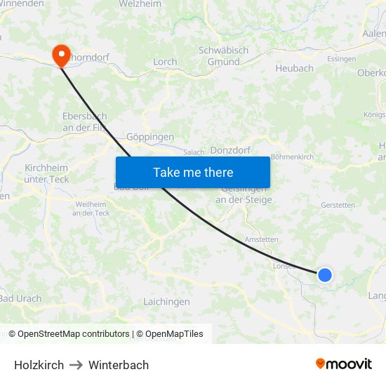 Holzkirch to Winterbach map