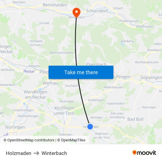 Holzmaden to Winterbach map