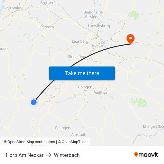 Horb Am Neckar to Winterbach map