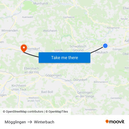 Mögglingen to Winterbach map