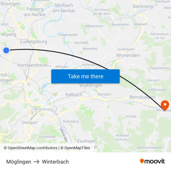 Möglingen to Winterbach map