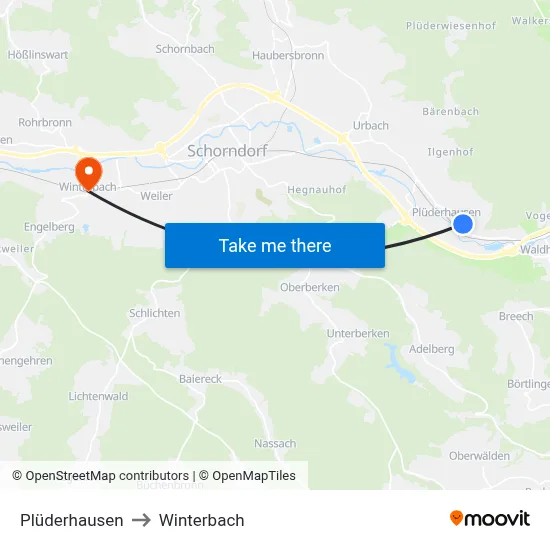 Plüderhausen to Winterbach map