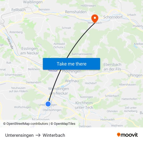 Unterensingen to Winterbach map