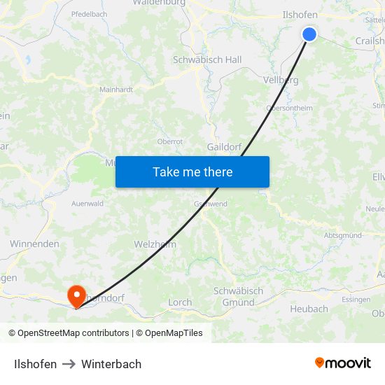 Ilshofen to Winterbach map