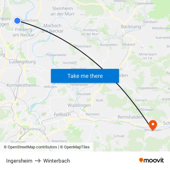 Ingersheim to Winterbach map