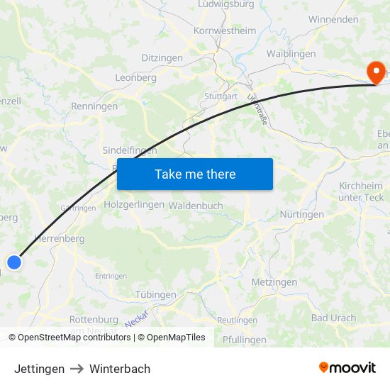 Jettingen to Winterbach map