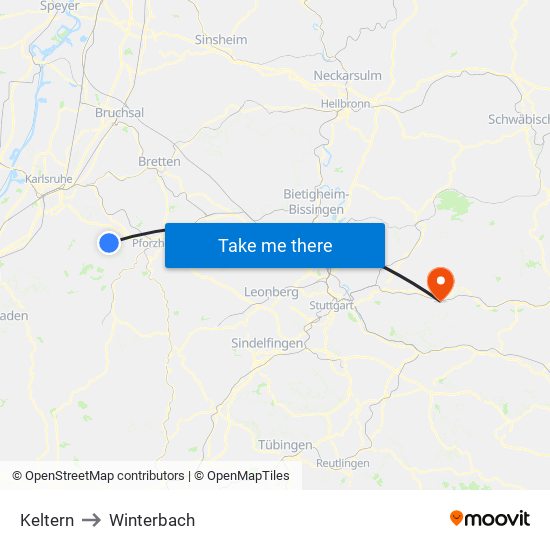 Keltern to Winterbach map