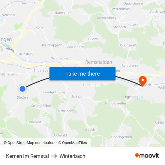 Kernen Im Remstal to Winterbach map