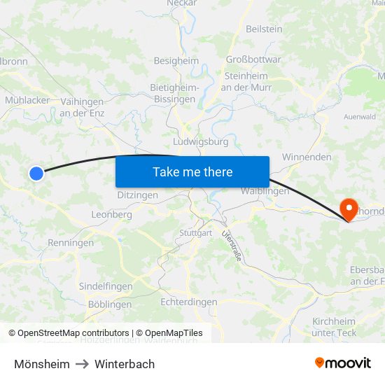 Mönsheim to Winterbach map