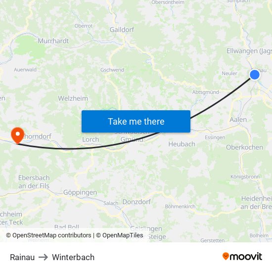 Rainau to Winterbach map