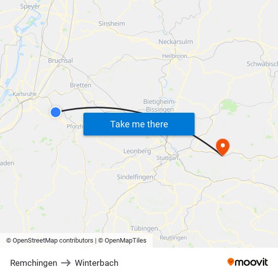 Remchingen to Winterbach map