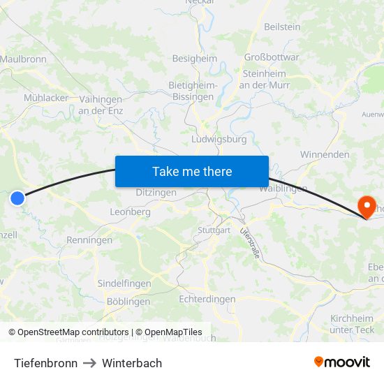 Tiefenbronn to Winterbach map